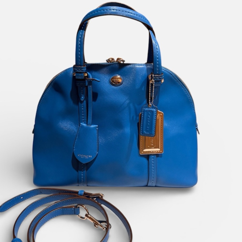 Coach Peyton Leather Cora Domed Satchel in blue saffiano leather - Picture 3 of 17